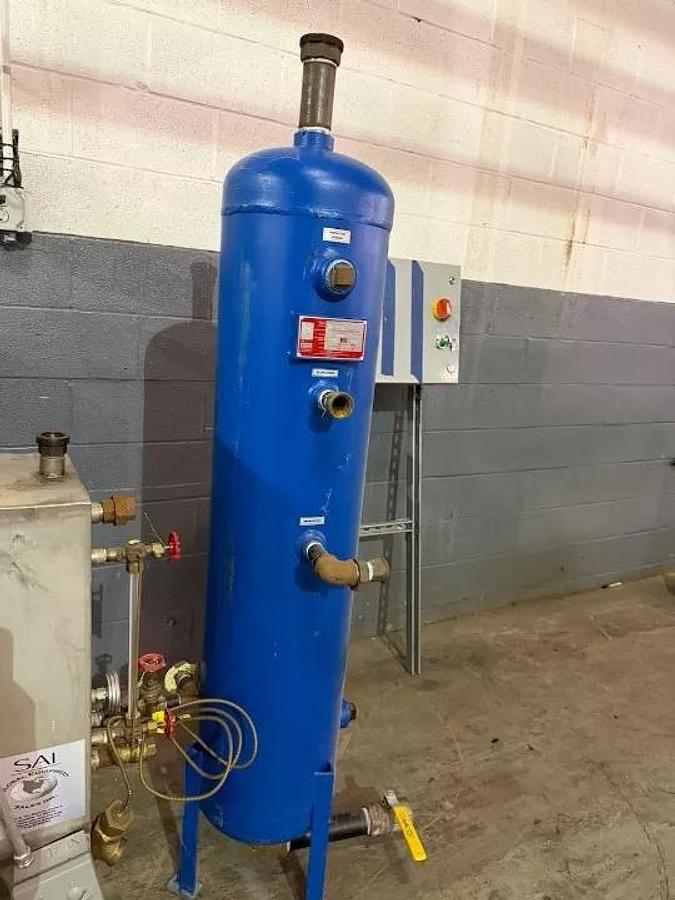 Used Lattner Vertical Natural Gas Steam Boiler System Package with Feed Water Tank Duplex Pumps Surge Tank and Control Panel