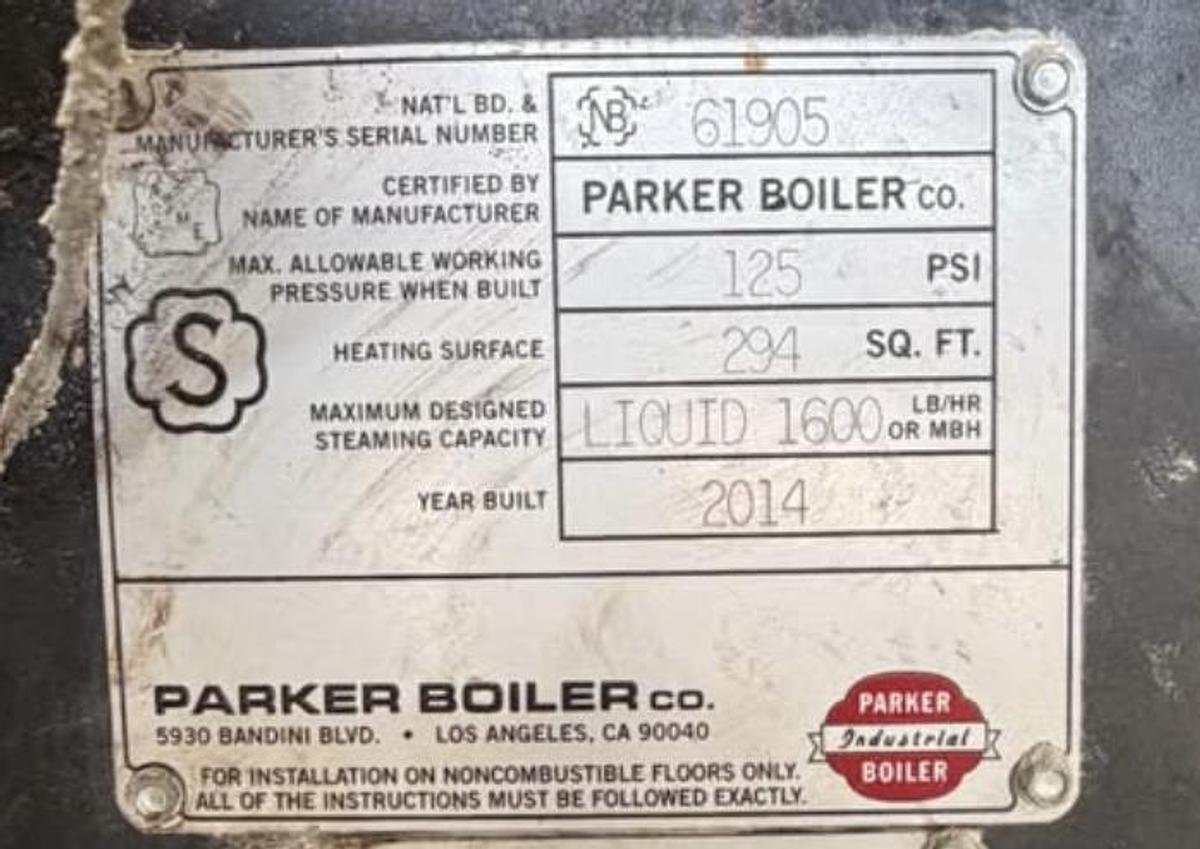 Used Used 2014 Parker 46HP 125PSI Liquid Boiler