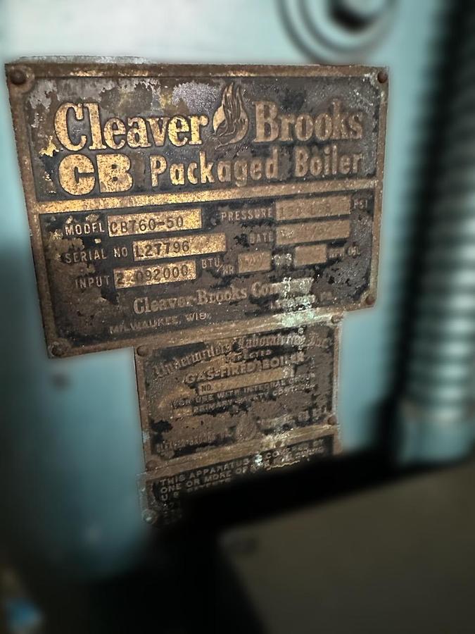 Used 60 HP Cleaver Brooks CB Packaged Steam Boiler – CB-60-50