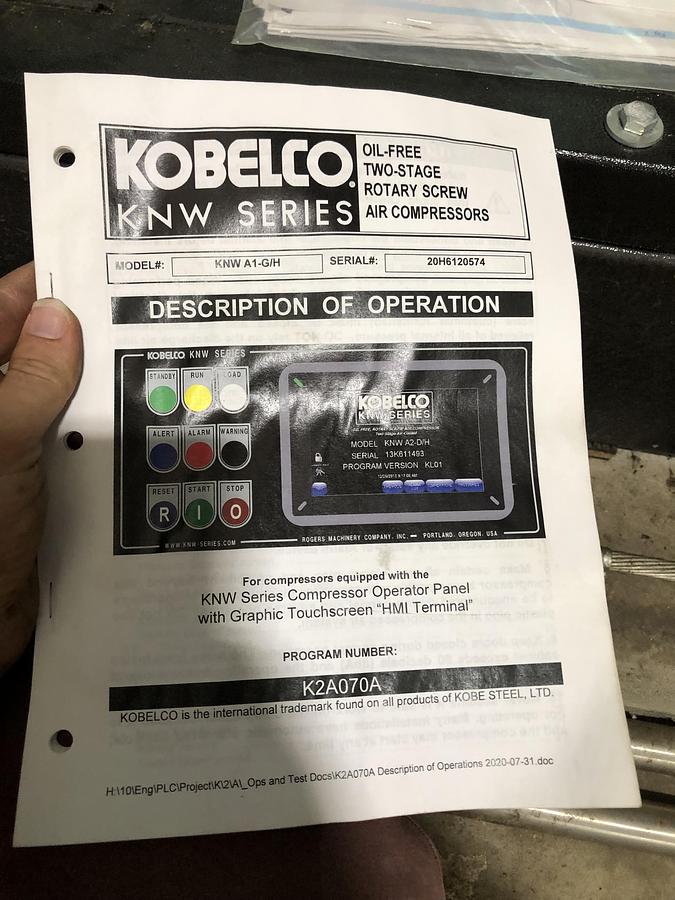 Used Kobelco Oil-Free Rotary Screw Air Compressor KNWA1-G/H