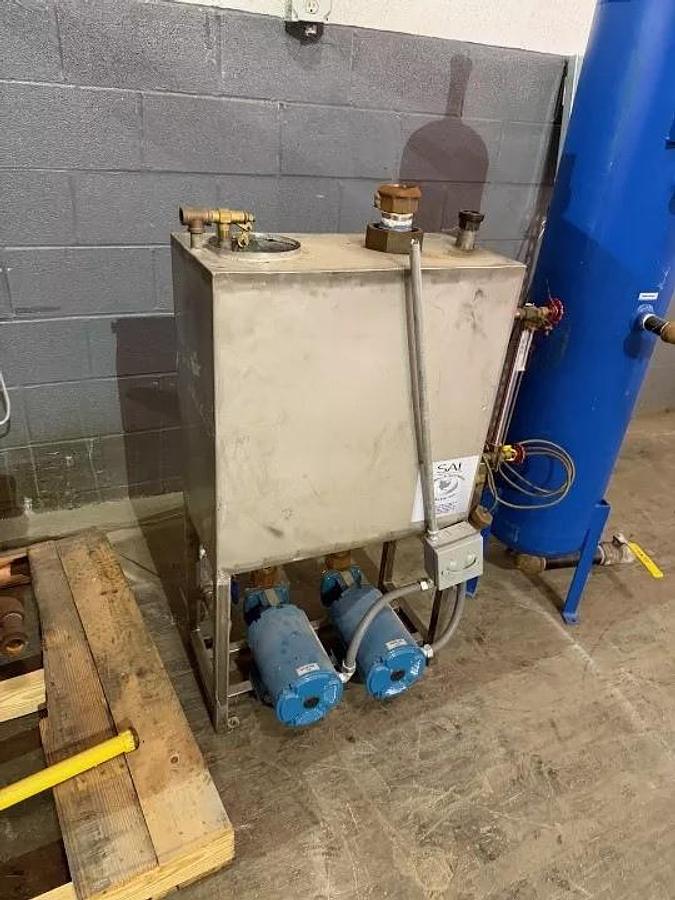 Used Lattner Vertical Natural Gas Steam Boiler System Package with Feed Water Tank Duplex Pumps Surge Tank and Control Panel