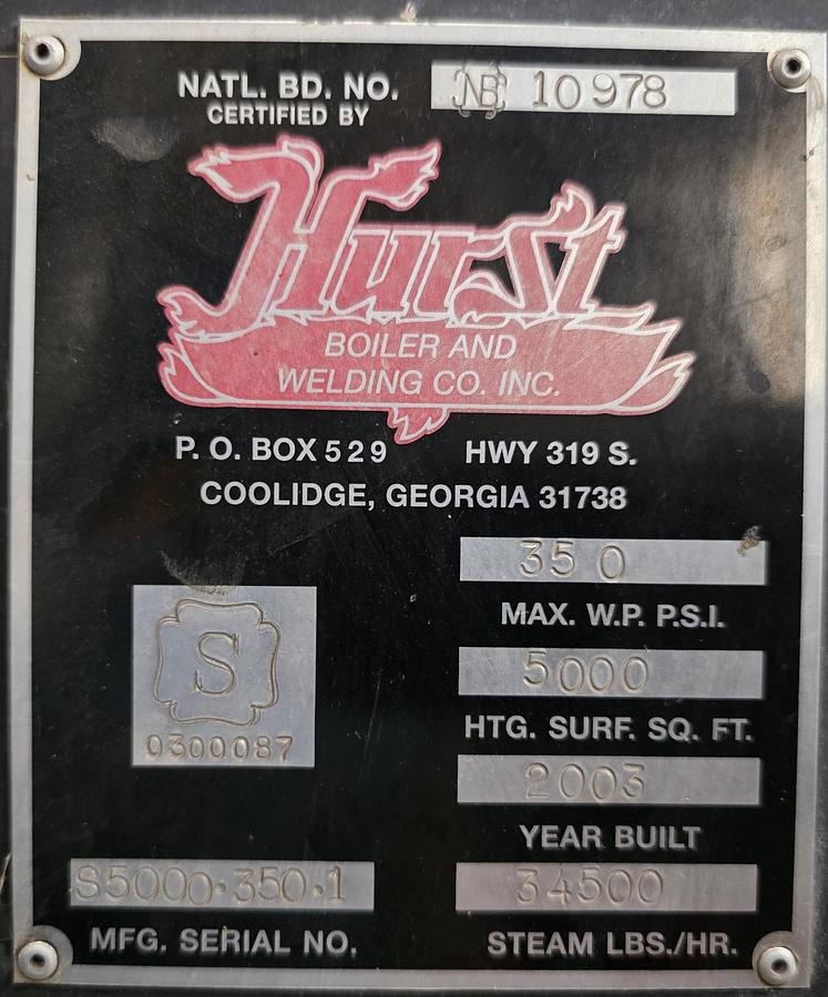 Used Used 2003 Hurst 350HP 350PSI Steam Boiler