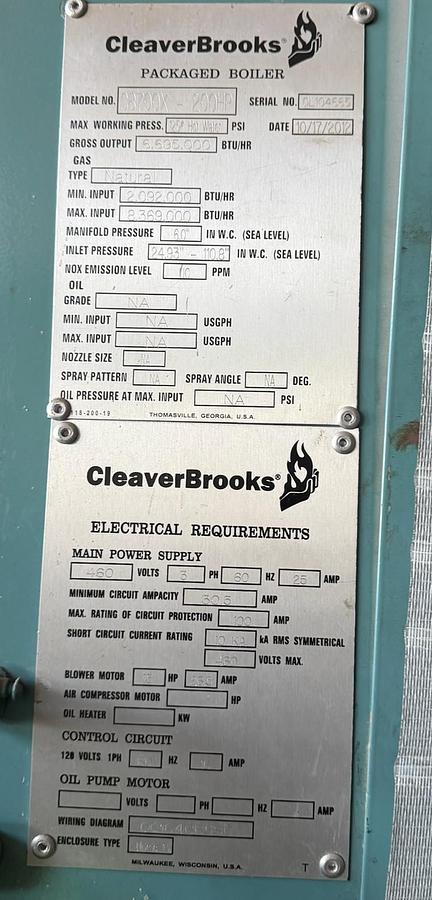 Used 2012 Cleaver Brooks CB700X - 200 HP