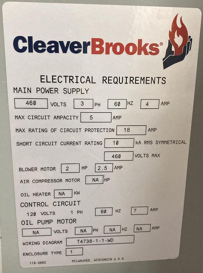 Used Cleaver-Brooks 100 HP 300 PSI Steam Boiler System + Feedwater Tank (2015)