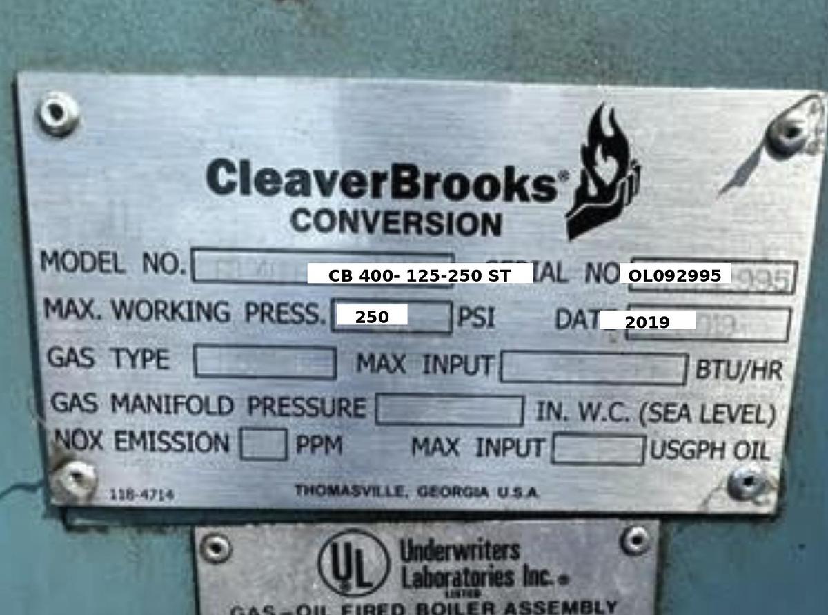 Used Used 2019 Cleaver Brooks CB 400-125-250 ST 250PSI Steam Boiler