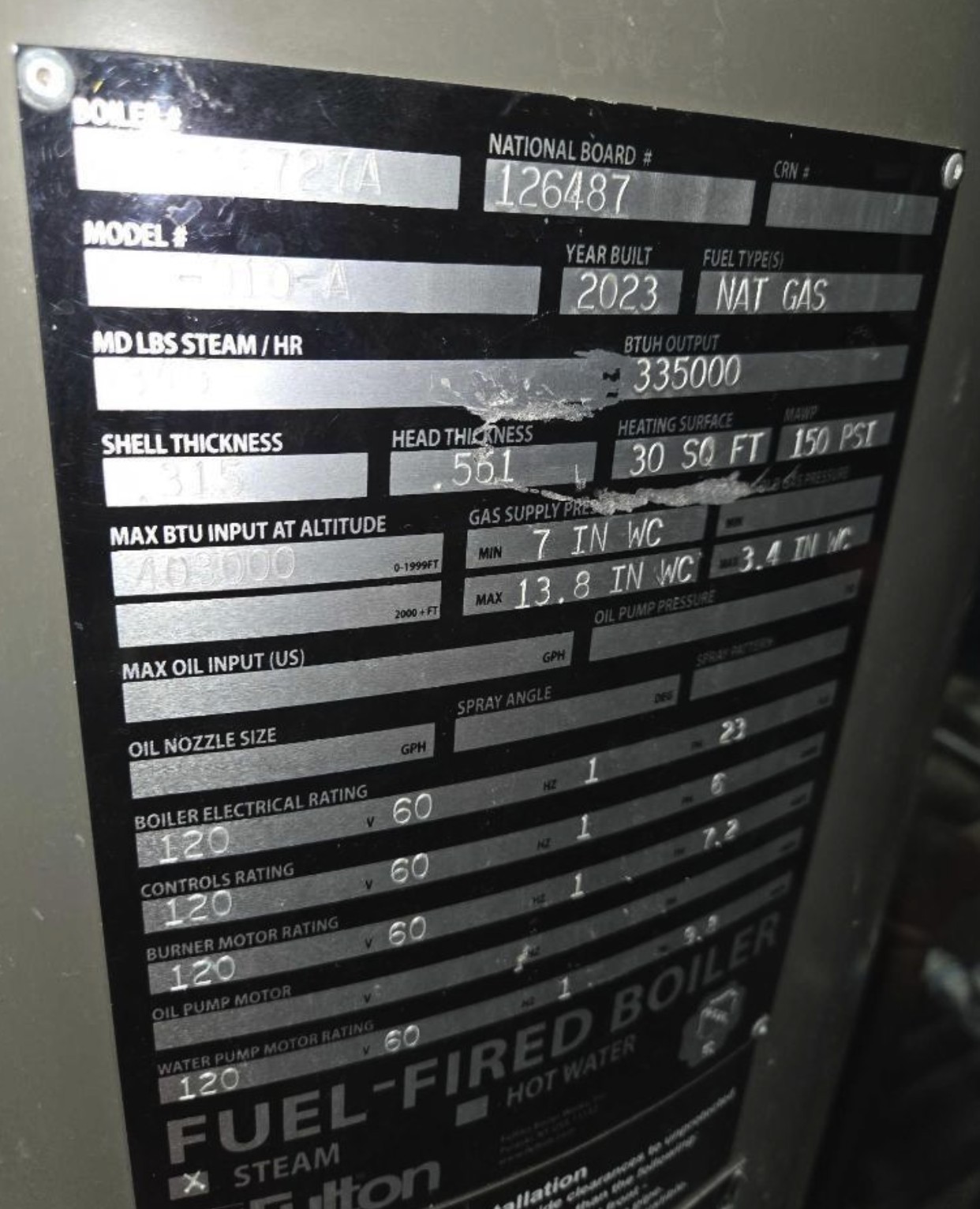 Used Fulton Classic 10HP 150PSI FB-010-A Vertical Tubeless Steam Boiler Natural Gas 2023