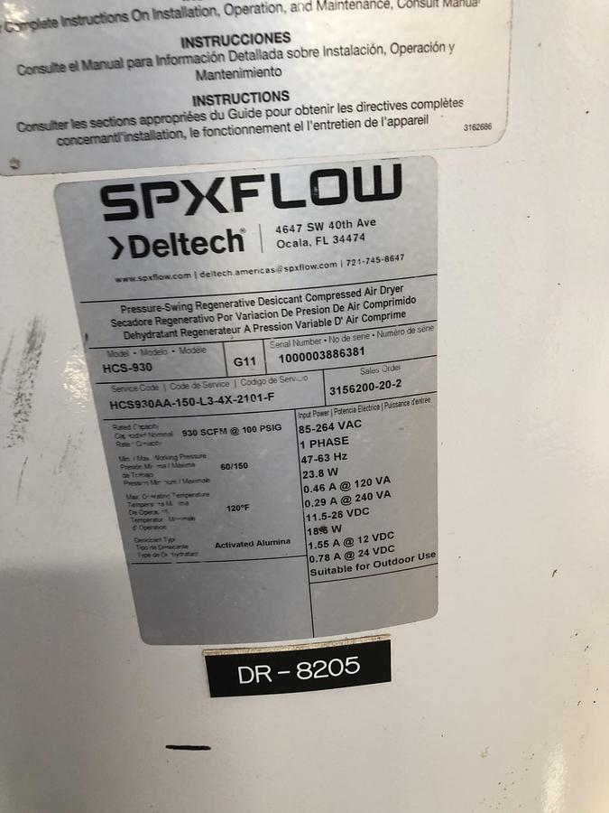 Used SPX FLOW Deltech Compressed Air Dryer System HCS-930