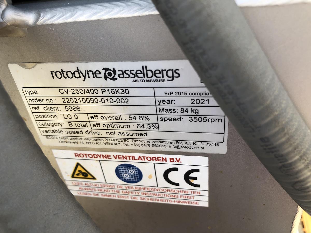 Used Rotodyne Ventilation Fan CV-250/400-P16K30 with Vertical Discharge System