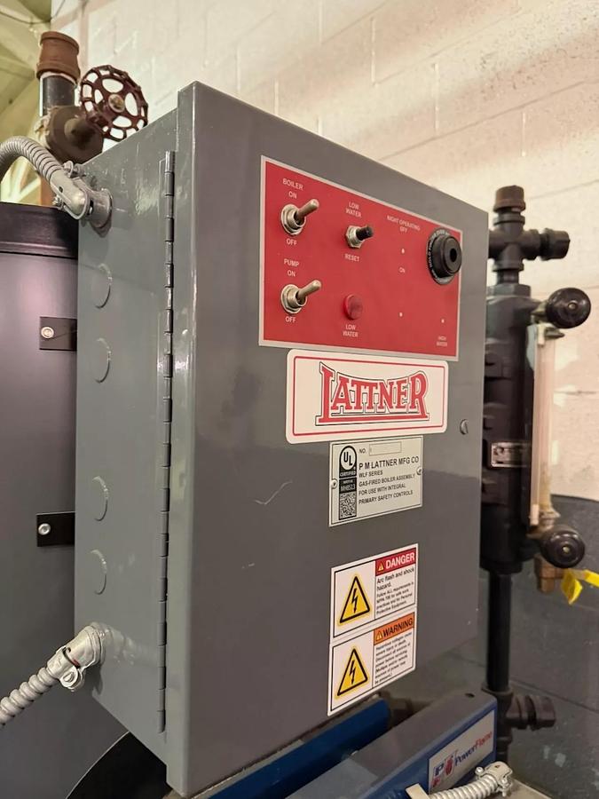 Used 2019 Lattner Boiler Company 15 HP Natural Gas Steam Boiler System — Model WLF — S/N 97716 — Complete System with Feedwater Tank, Condensate Receiver & Controls