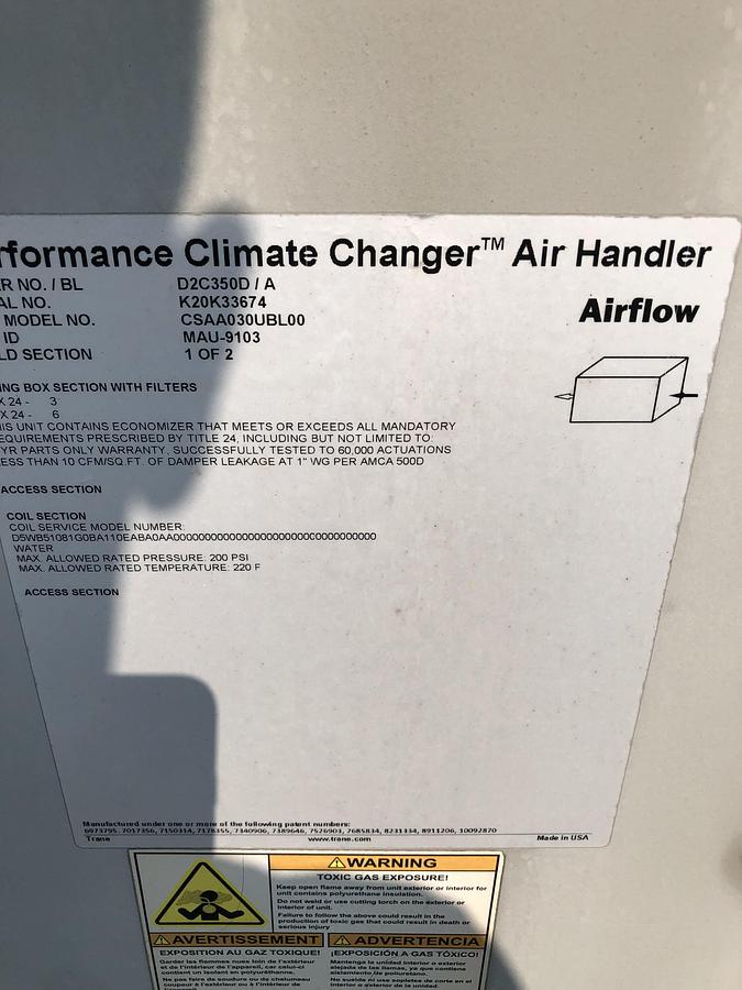 Used Trane Performance Climate Changer Industrial Air Handler CSAA030UBL00 Unit 4