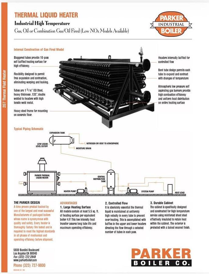 Used Parker Boiler Thermal Liquid Heater 125 PSI HT1920 1920000 BTU Natural Gas