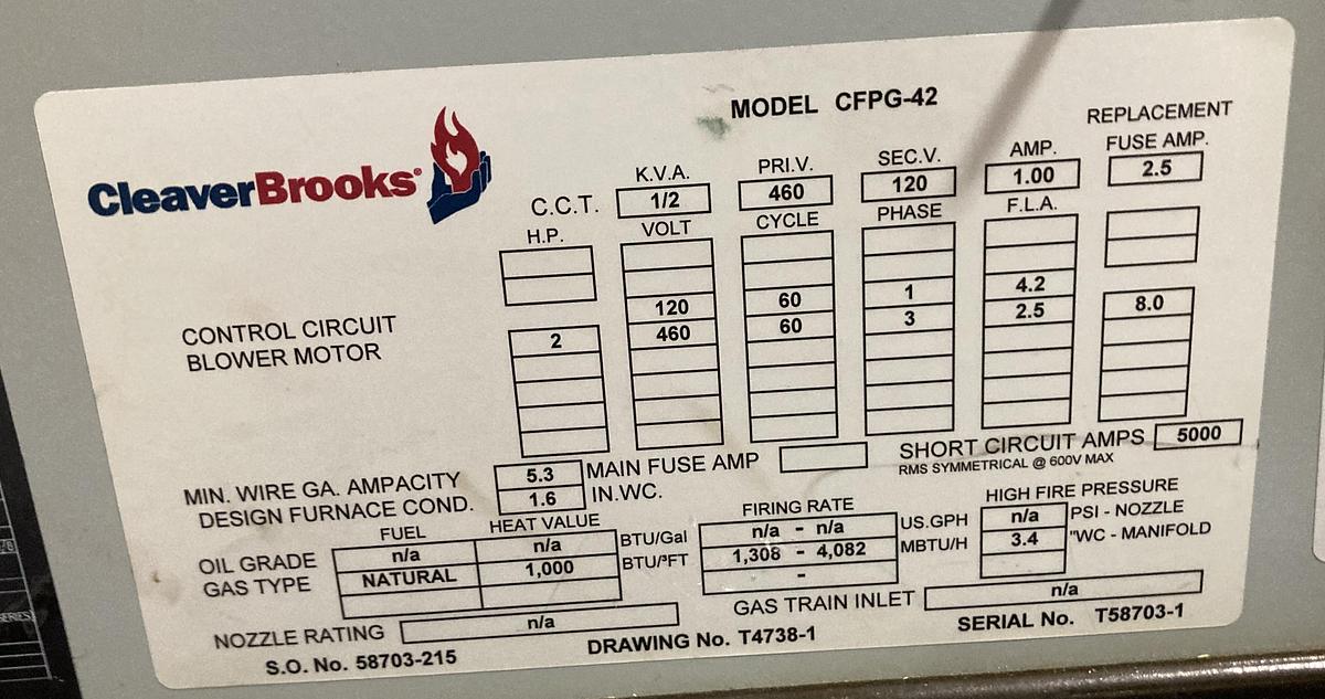 Used Cleaver-Brooks 100 HP 300 PSI Steam Boiler System + Feedwater Tank (2015)