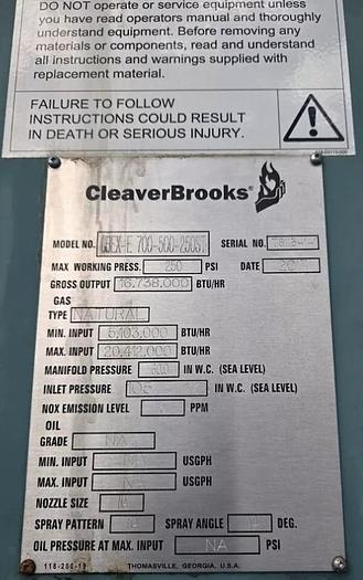 Used 500 HP Cleaver Brooks 250 PSI Steam Boiler 2017 Model CBEX-E 700-500-250ST