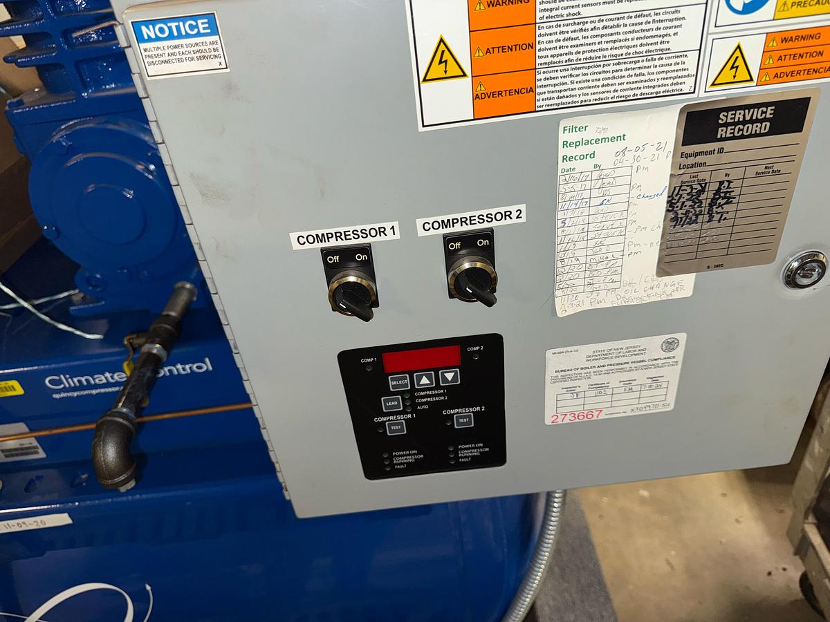 Used Quincy Compressor Dual Reciprocating Air Compressor System - Model BMQT7QCBDT with Climate Control (2014)