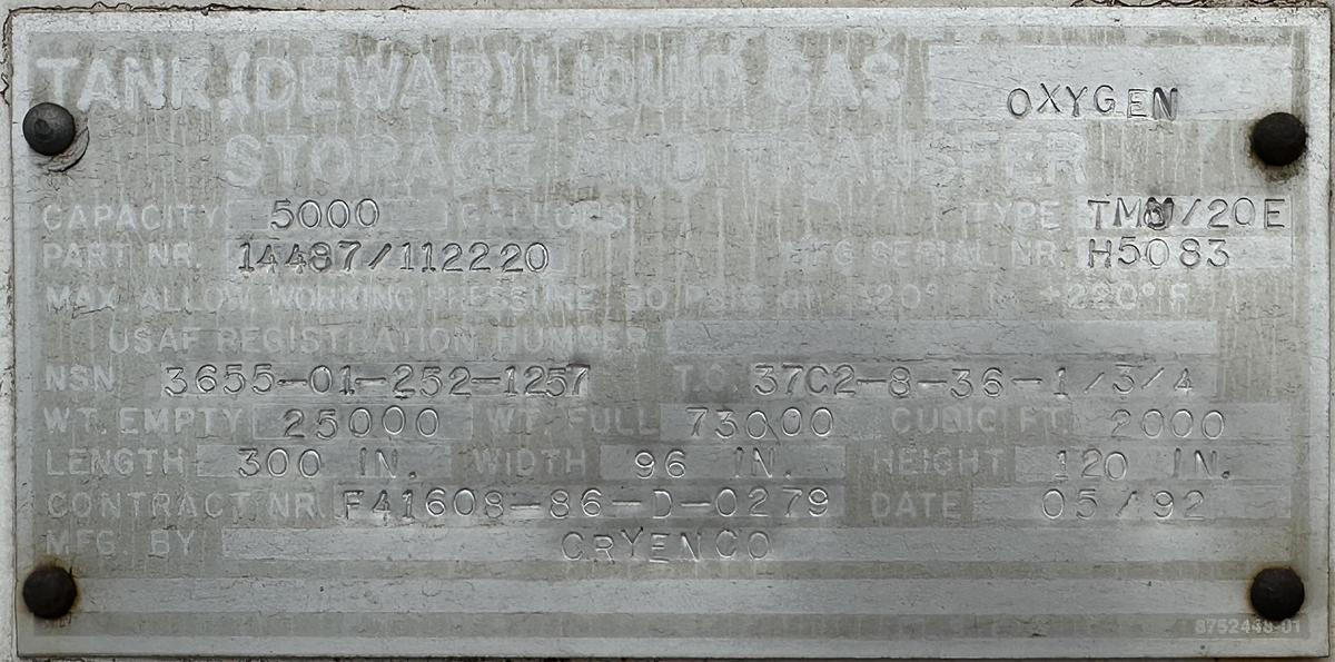 Used Cryenco 5000 Gallon Liquid Oxygen LOX Cryogenic Storage Tank 2000 PSI 1992 with Great Lakes Refrigeration System