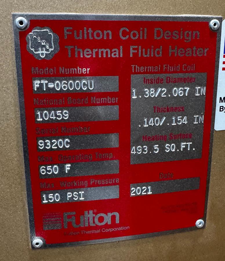 Used Fulton Thermal Fluid Heater Skid — 480V 3-Phase Complete Skid System with Pump, Motor & Control Panel