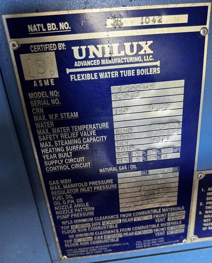 Used Unilux 28HP 150PSI Flexible Water Tube Steam Boiler 2F 100 HS in 20-Foot Container