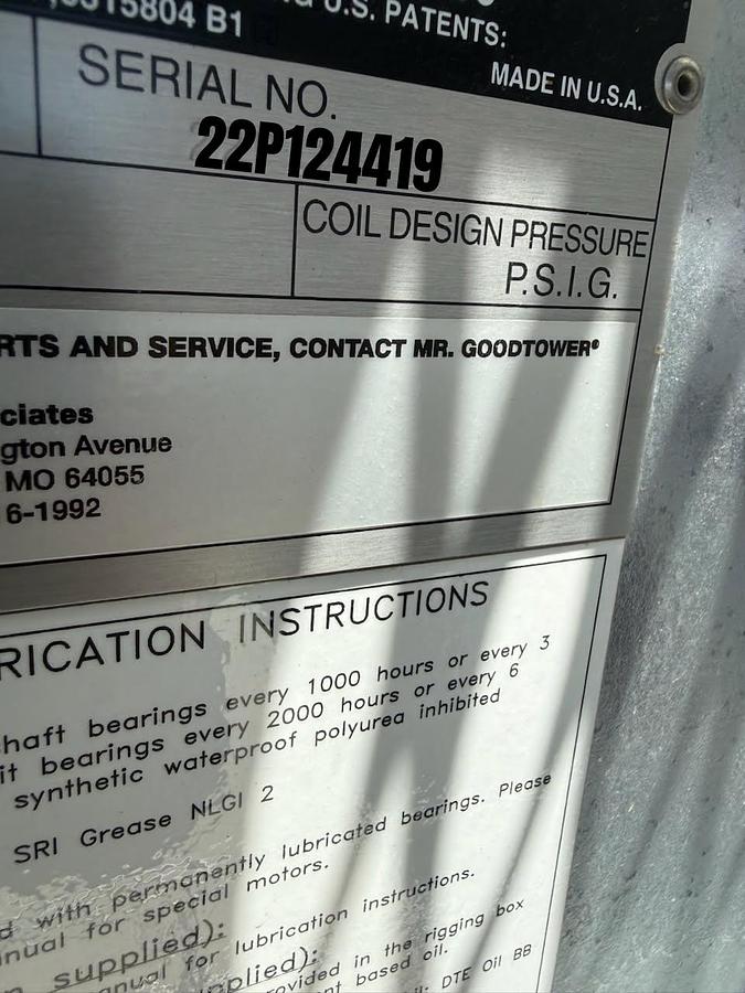 Used Evapco West Model AT 212-4N24 Cooling Tower with Baldor Reliance Super-E Pump Motors S/N 22P124419