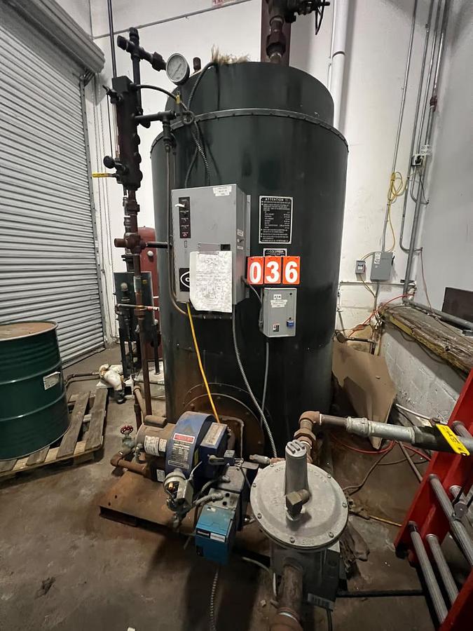 Used Columbia Boiler CT-Series Vertical Steam Boiler 50 HP Type CT Natural Gas Power Flame JR50A-15 Burner 150 PSI MAWP Built 2012