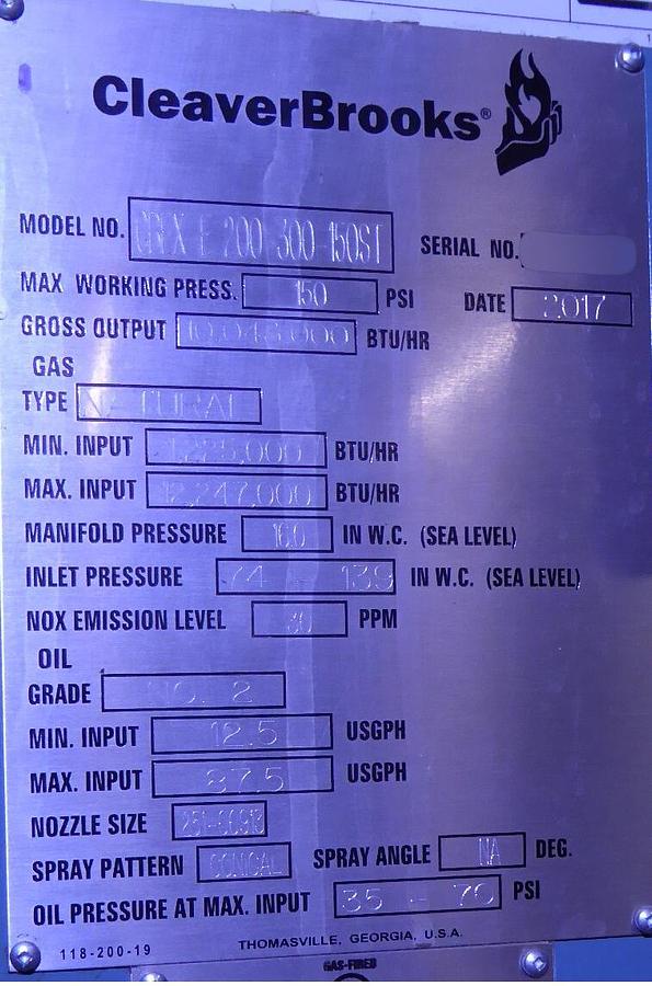 Used Cleaver Brooks 300 HP High Pressure Steam Boiler – CBLX E 200 300-150ST (2017)