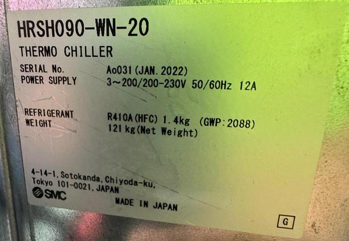 Used SMC HRSH090-WN-20 Thermo Chiller R-410A