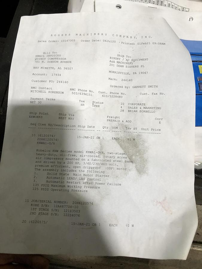 Used Kobelco Oil-Free Rotary Screw Air Compressor KNWA1-G/H