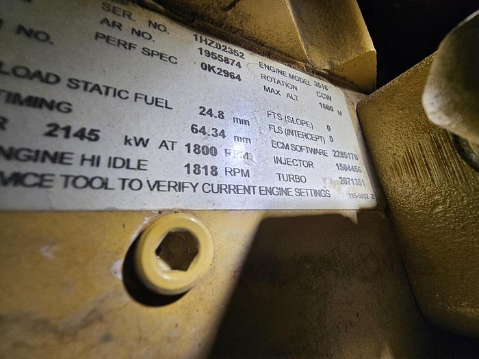 Used Caterpillar 3516 Diesel 2000 KW Standby Generator Set