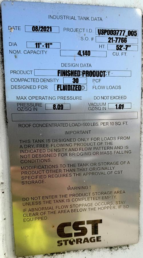 Used CST Storage Industrial Silo System - 4,140 Cu. Ft. Capacity (2021)