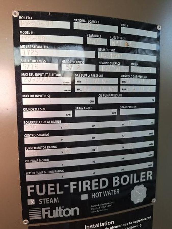 Used Fulton ICS-50 Classic 50HP 150 PSI Vertical Tubeless Steam Boiler  Natural Gas 2022