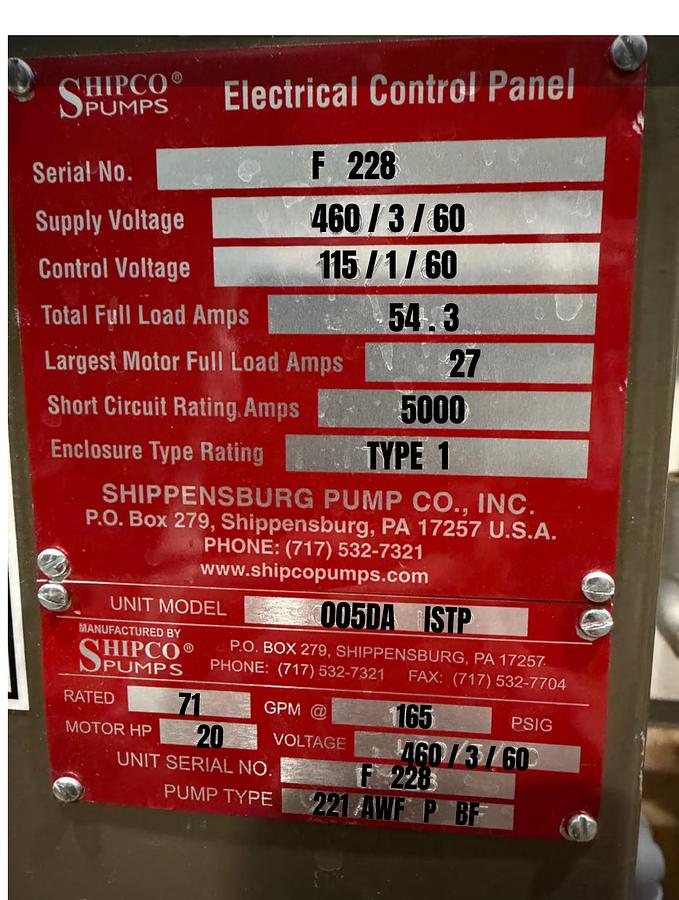 Used Fulton Deaerator Tank System DA 1001 — Shipco Pumps Skid Model 005DA ISTP — Triplex 20 HP Pump Set — Schneider Electric Controls