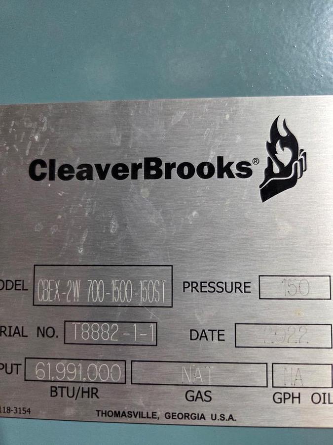 Used Cleaver Brooks 1500HP 150PSI CBEX-2W 700-1500-150ST Steam Boiler Natural Gas 2022