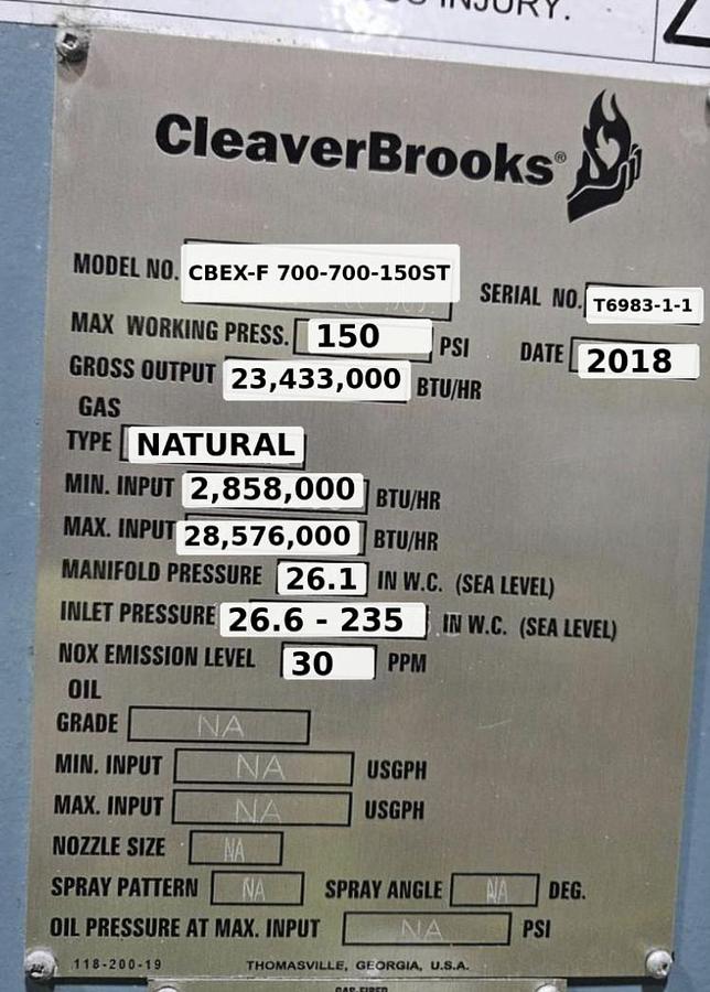 Used 2018 Cleaver Brooks CBEX-E-700-700-150ST