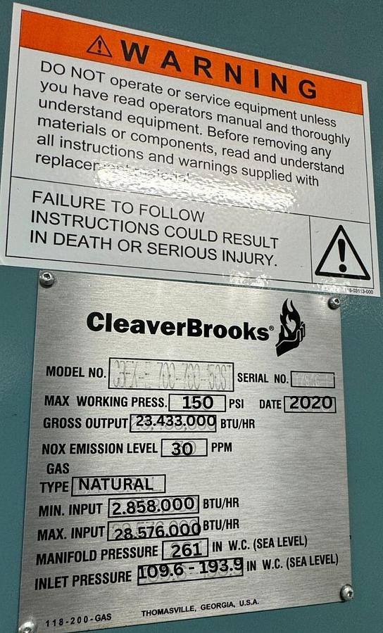 Used Cleaver Brooks 700 HP High Pressure Steam Boiler – CBEX-E700-700-150ST (2020)