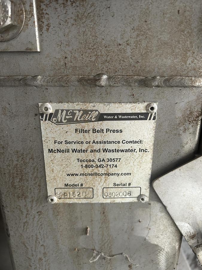 Used McNeill Water Wastewater Filter Belt Press Model FPP152B Serial 0302006 Sludge Dewatering