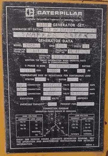 Used Caterpillar D399 Generator Set SRCR 900 KW