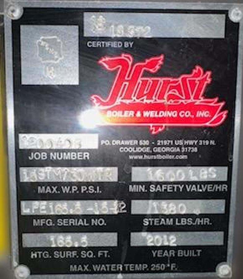 Used 30 HP Hurst Boiler Low-Pressure Steam Boiler – 2012