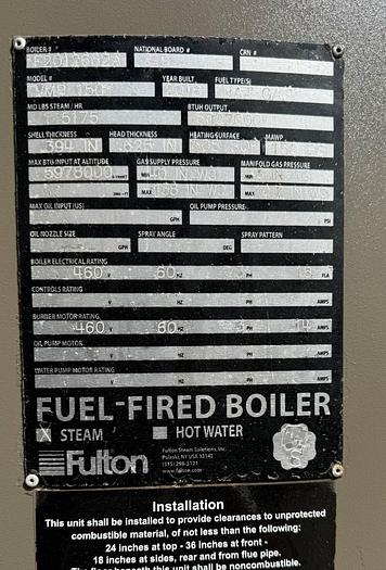 Used 150 HP Fulton Boiler 150 PSI Steam Boiler 2018 Model VMP 150