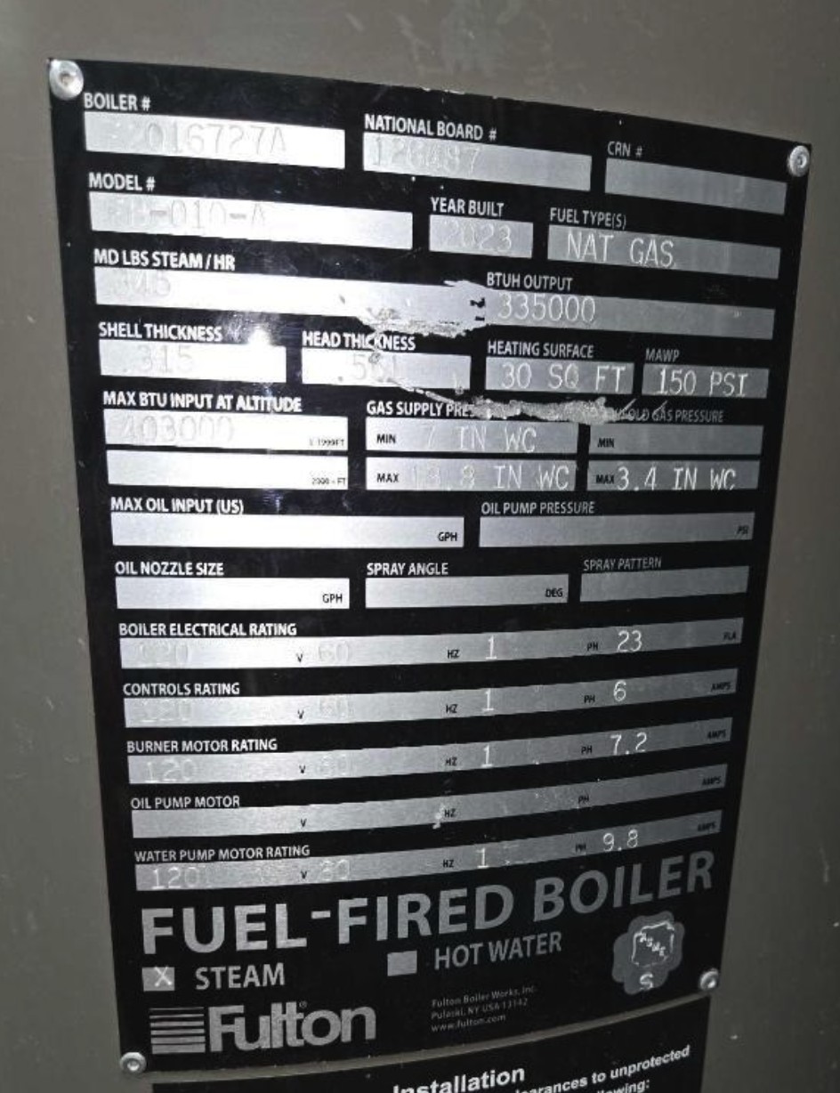 Used Fulton Classic 10HP 150PSI FB-010-A Vertical Tubeless Steam Boiler Natural Gas 2023