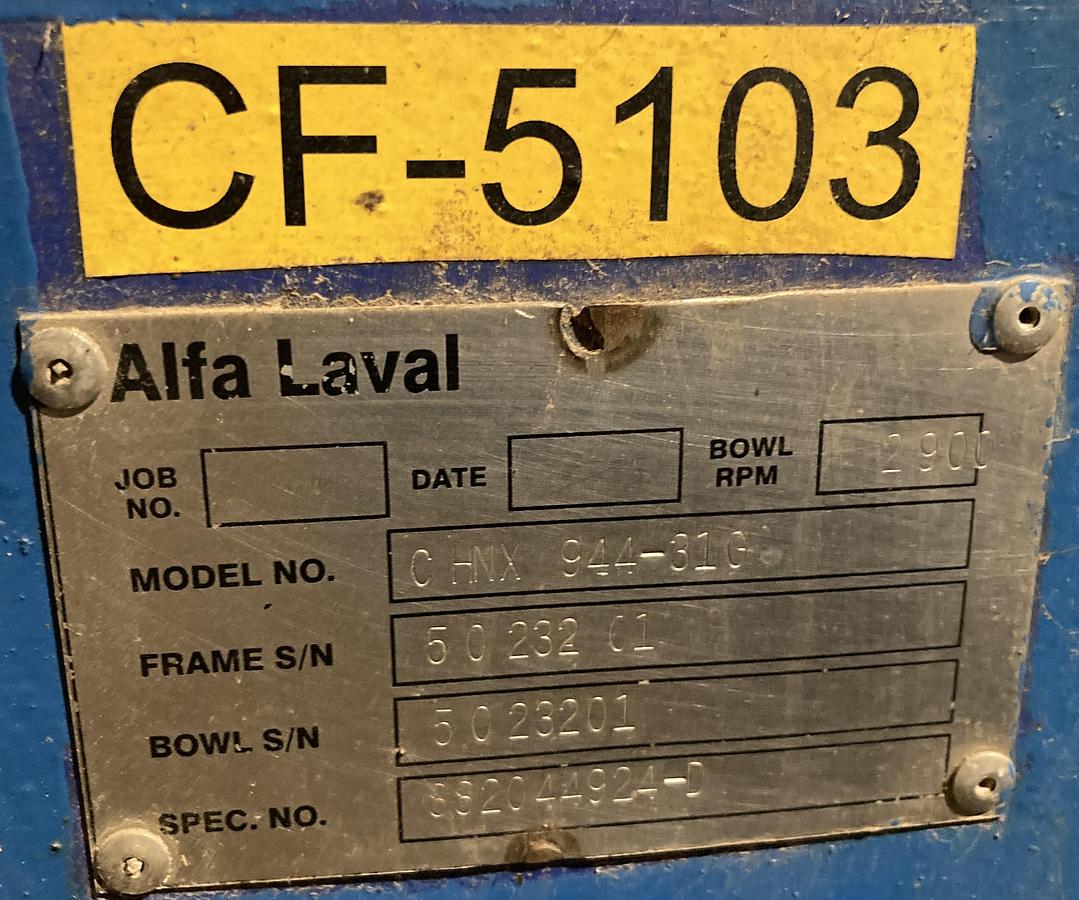 Used Alfa Laval CHNX 944-31G Industrial Decanter Centrifuge - 480V 3-Phase 100 HP Main Drive (2006)
