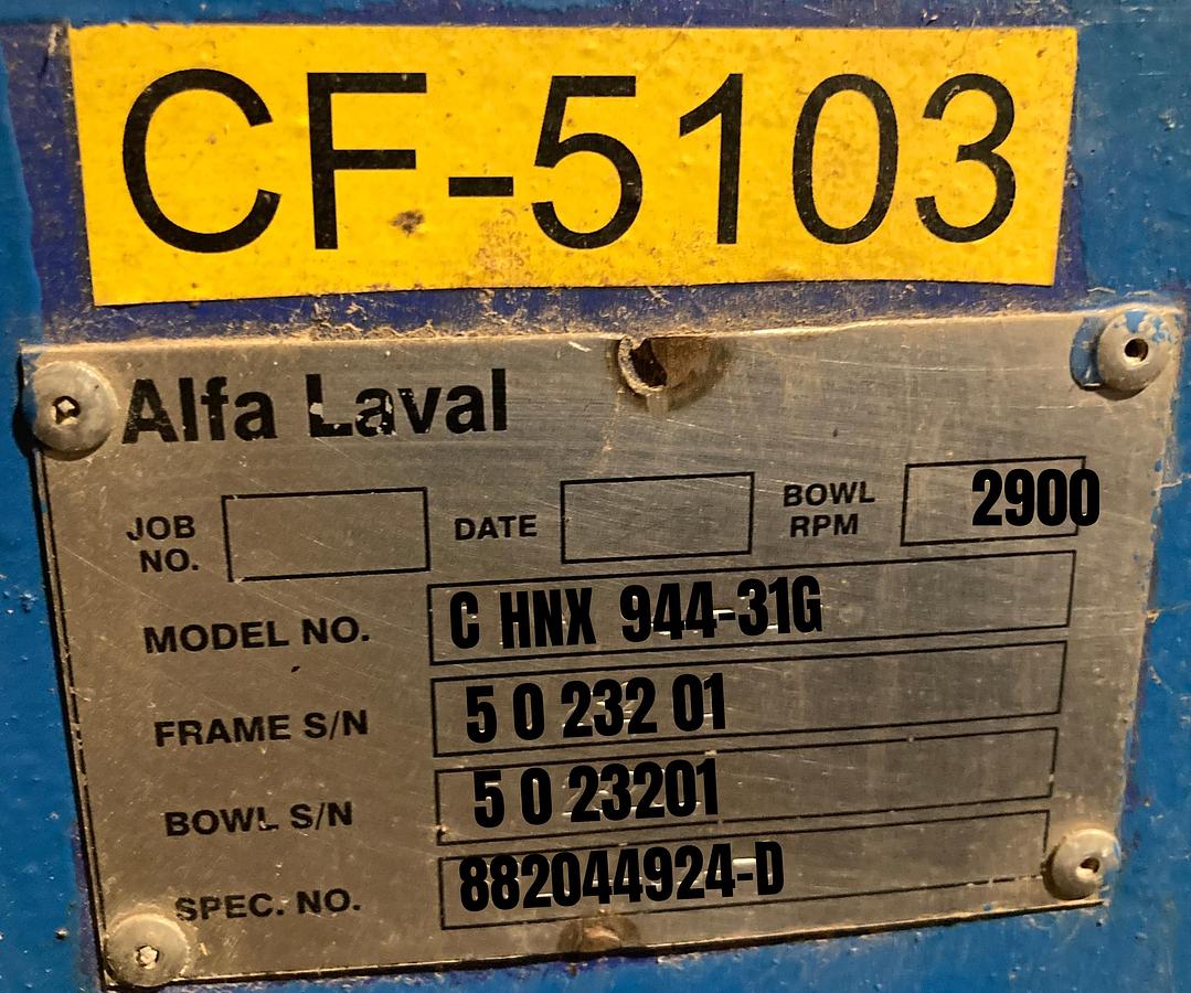 Used Alfa Laval CHNX 944-31G Industrial Decanter Centrifuge - 480V 3-Phase 100 HP Main Drive (2006)