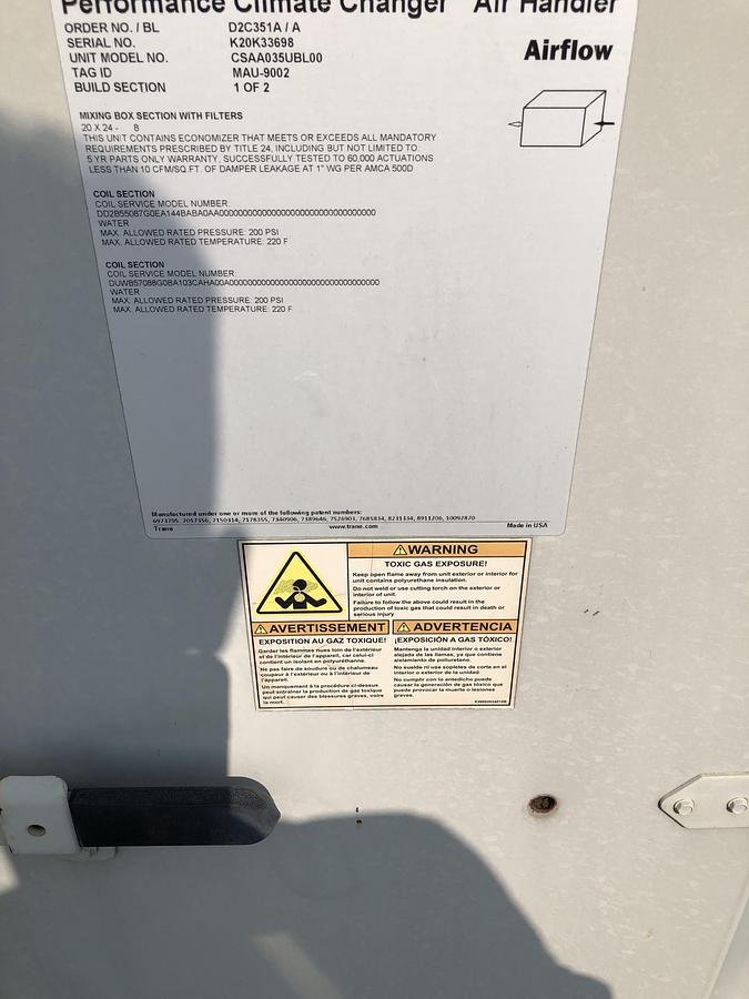 Used Trane Performance Climate Changer Industrial Air Handler CSAA035UBL00 Unit 5