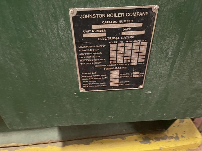 Used 750 HP Johnston Boiler Co 150 PSI Steam Boiler 1993 Model PFTA 750-4G-150S