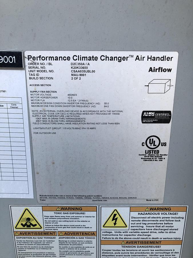 Used Trane Performance Climate Changer Industrial Air Handler CSAA035UBL00 Unit 3