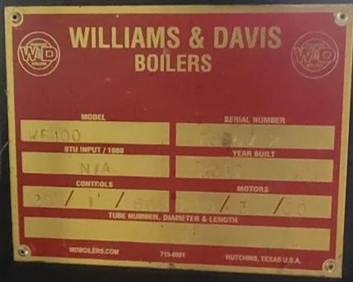 Used Williams & Davis 150HP Steam Boiler w/ Ancillary Equipment - Model 3100D-150S, 5,175 MBH Input (2017)