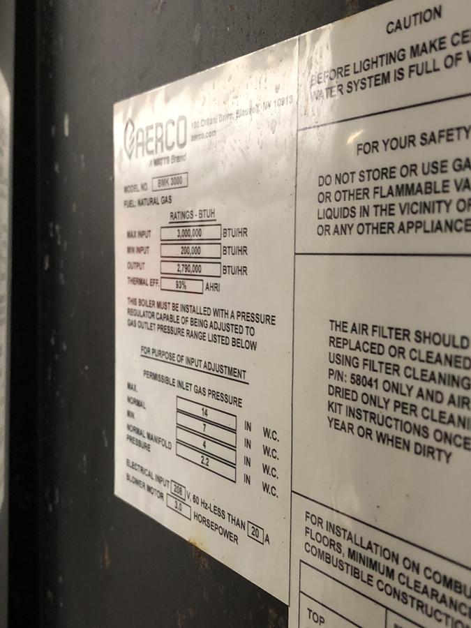 Used AERCO Benchmark Commercial Water Heater System BMK 3000