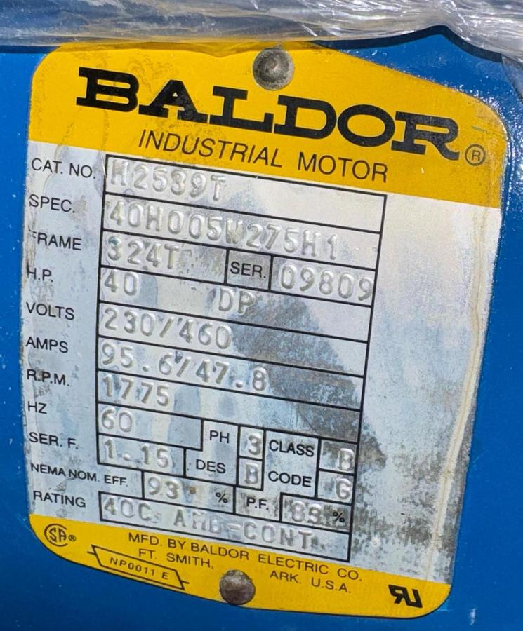 Used Baldor 40 HP Industrial Electric Motor - 230/460V 3-Phase 1775 RPM - Model H2539T Frame 324T