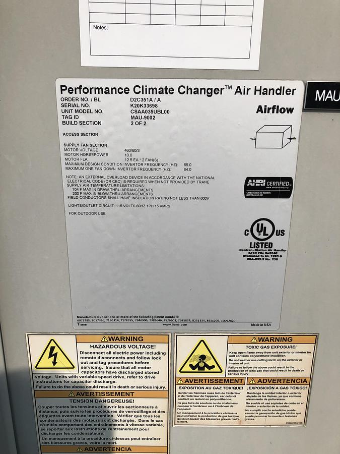 Used Trane Performance Climate Changer Industrial Air Handler CSAA035UBL00 Unit 5