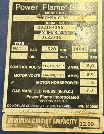 Used 350 HP Burnham 150 PSI Steam Boiler Model 3P 350 50 G PF