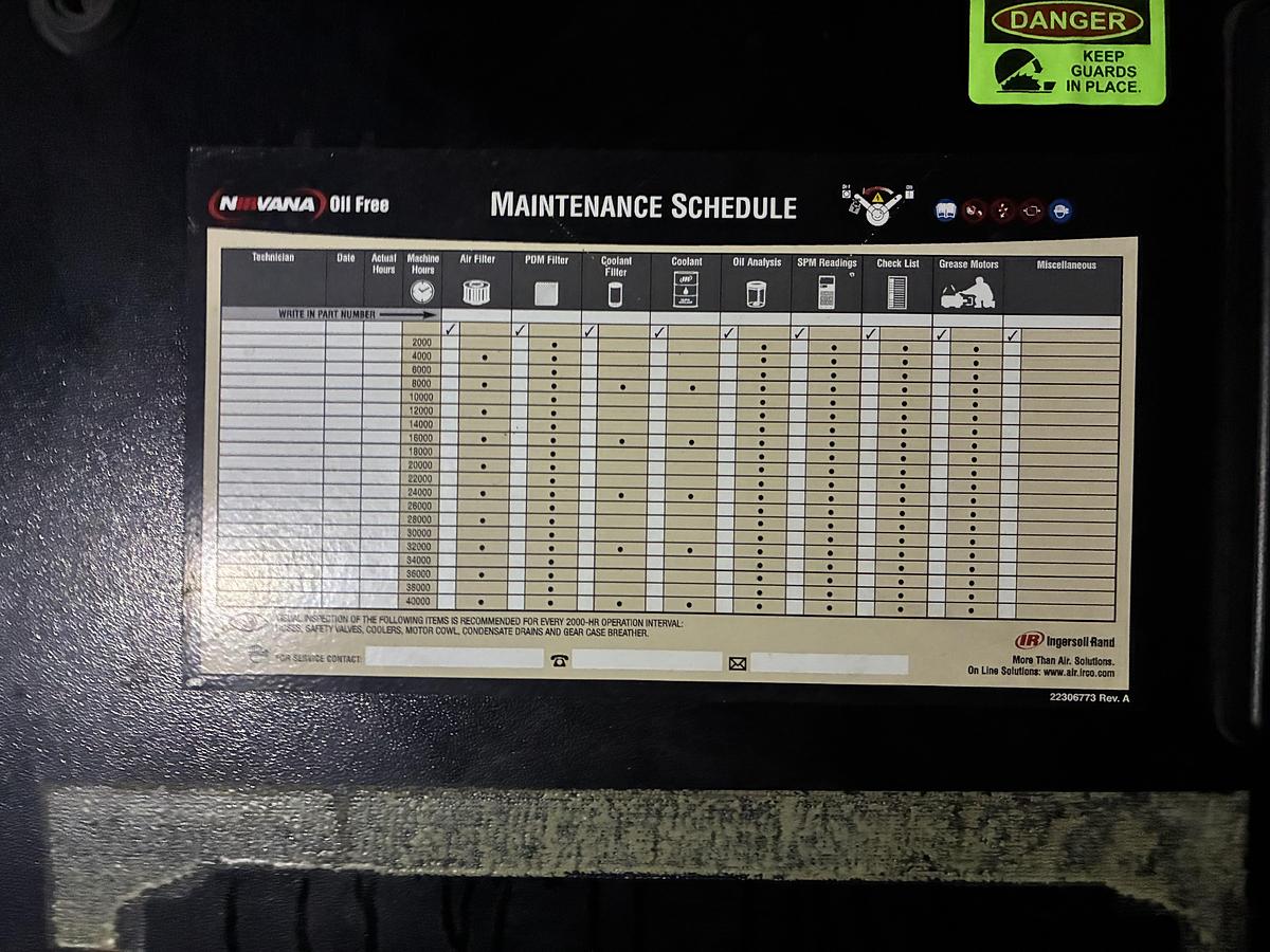 Used Ingersoll Rand NIRVANA IRN125H-OF Oil-Free Rotary Screw Air Compressor