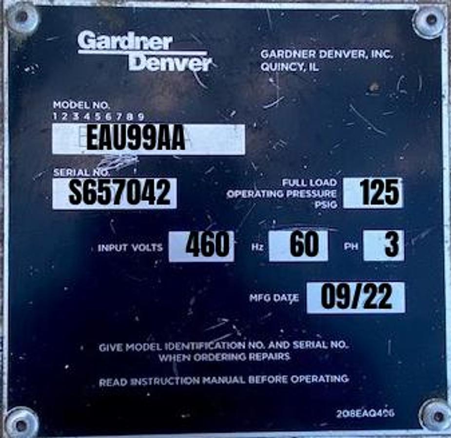 Used Gardner Denver EAU99AA 250 HP 125 PSI Electra-Saver Rotary Screw Air Compressor SN S657042 2022